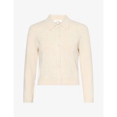 Frame Womens Pearl Embellished Wool And Cashmere Cardigan Cream In Neutral