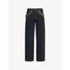 Frame The Beaded Hang Cropped Straight Leg Jeans In Portia Prti