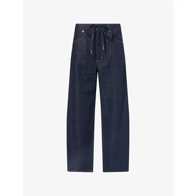 Frame Womens Rinse Drawstring-waistband Bow Wide-leg Denim Jeans In Blue