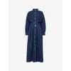 Frame Womens Rinse The Nipped Long-sleeve Denim Maxi Dress In Blue