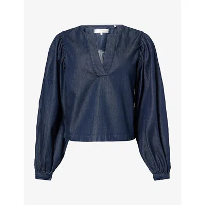 Frame Womens Rinse The Off Duty Popover Denim Blouse In Blue