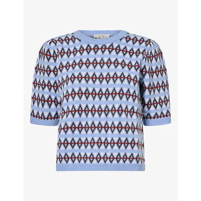 Frame Womens Short-sleeve Patterned Cashmere-blend Jumper Periwinkle Fairisle In Blue