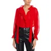 Frame Ruffle Silk Shirt In Red