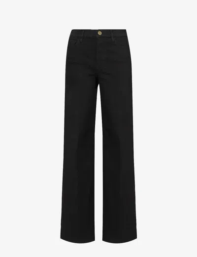 Frame Womens Slim Palazzo Wide-leg High-rise Stretch Denim-blend Jeans Noir In Black