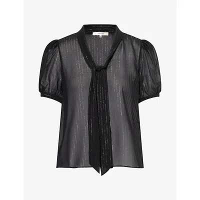 Frame Womens Sonnet Metallic-thread Silk Blouse Black Stripe