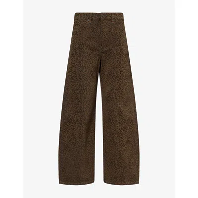 Frame Womens The Bow Crop Animal-print Denim Jeans Sandcat