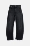 Frame Womens Bubble Barrel-leg Cropped Denim Jeans Limitless Raw Fray In Black