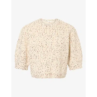 Frame Womens The Confetti Short-sleeve Knit Sweater Cream
