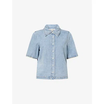 Frame Womens The Crochet-trim Denim Shirt Lacewing Xs