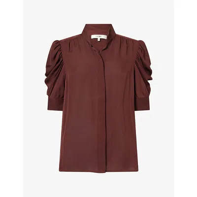 Frame Womens The Gillian Puff-sleeve Silk Top Currant In Brown