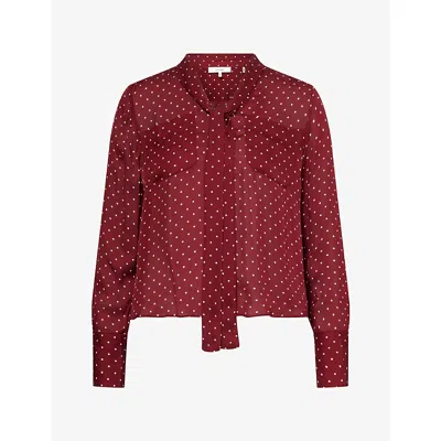 Frame Womens The Modern Tie Dot-print Silk Blouse Deep Garnet Polka Dot In Red