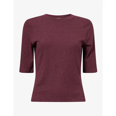 Frame Womens The Rib Crew Modal-jersey T-shirt Currant Heather Xs In Burgundy