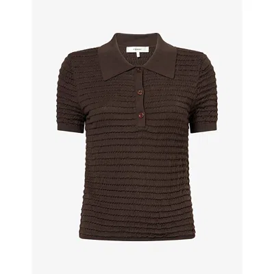 Frame Womens The Smocked Silk And Cotton-blend Polo Shirt Chestnut