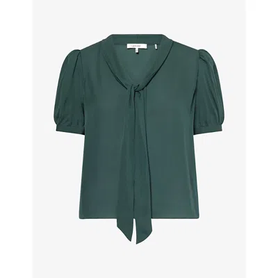Frame Womens The Sonnet Short-sleeve Silk Blouse Forest Night In Green