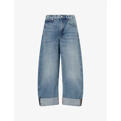 Frame Womens  The Bubble Curved Cotton Denim Jeans In Blue
