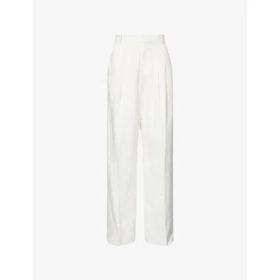 Frame Womens White Belted Wide-leg Linen-blend Trousers