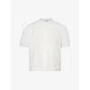 Frame Stripe Split Neck Organic Cotton Popover Top In White