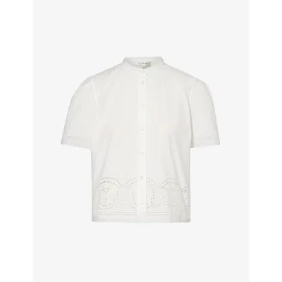 FRAME FRAME WOMENS WHITE BRODERIE ANGLAISE-EMBROIDERED COTTON-POPLIN SHIRT