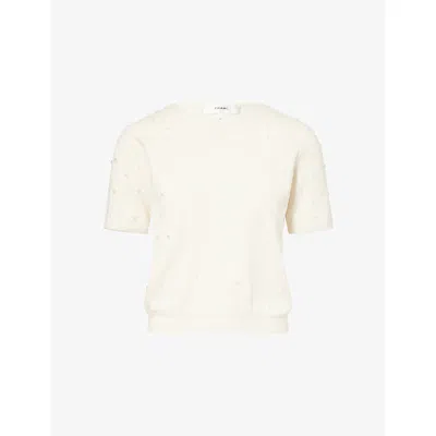 Frame Womens White The Droplet Short-sleeves Silk And Cotton Jumper