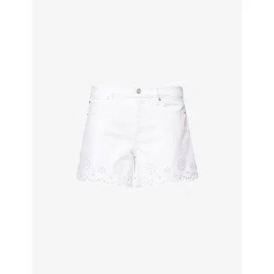Frame Womens White The Eyelet Embroidered-hem Denim Shorts