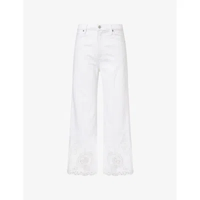 Frame The Eyelet Flare Embroidered Flared-leg Jeans In White