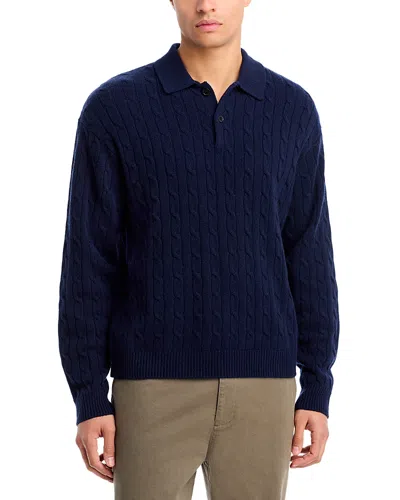 Frame Wool & Cashmere Cable Knit Polo Sweater In Blue