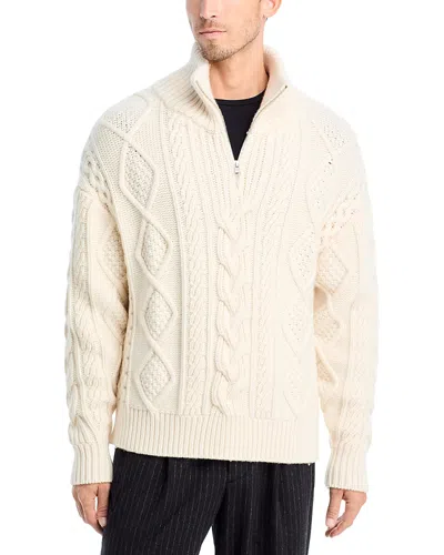 Frame Wool & Cashmere Chunky Cable Knit Half Zip Sweater In White