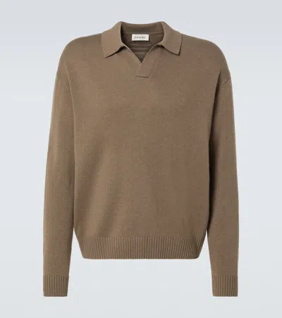 Frame Wool And Silk Polo Sweater In Braun