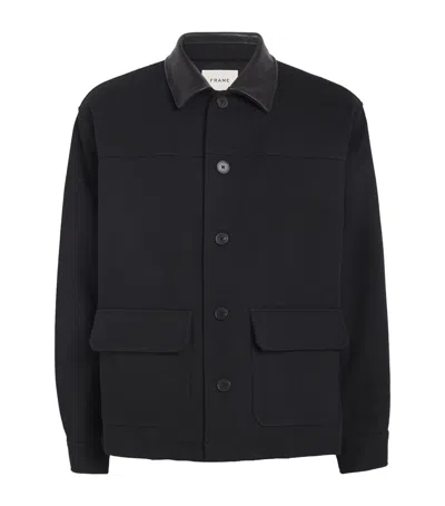 Frame Wool-blend Leather-collar Jacket In Black