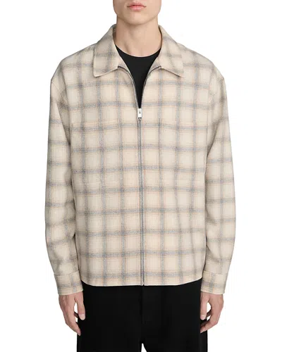 Frame Wool Blend Plaid Zip Overshirt In Neutral