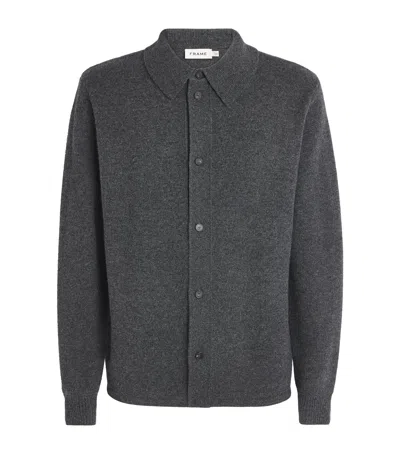 Frame Wool Collar Cardigan In Grey