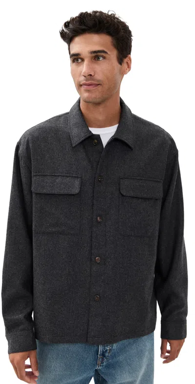 Frame Wool Overshirt Grey Melange In Black