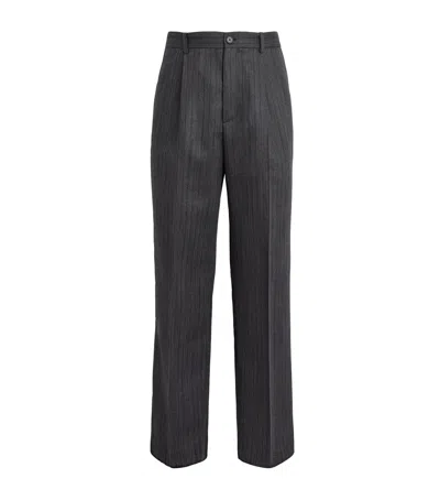 Frame Wool Pinstripe Wide-leg Trousers In Grey