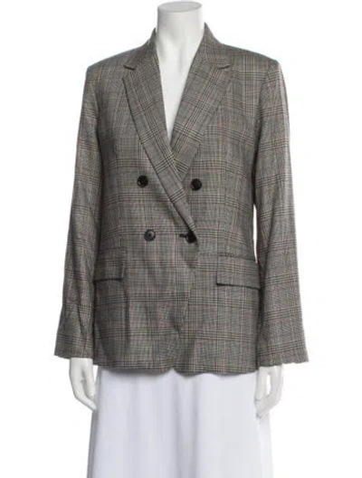 Pre-owned Frame Wool Plaid Print Blazer In Brown