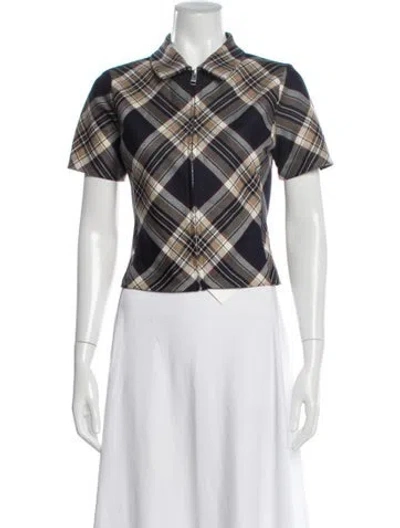Pre-owned Frame Wool Plaid Print Jacket In Blue