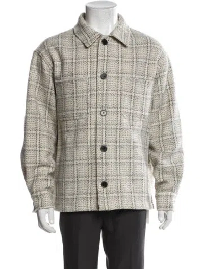 Pre-owned Frame Wool Plaid Print Peacoat In Neutral