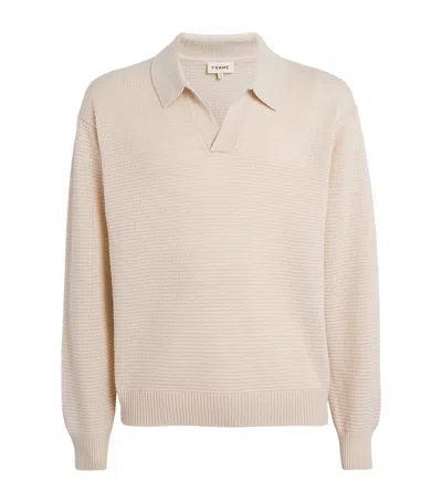 Frame Wool-silk Open Collar Sweatshirt In White