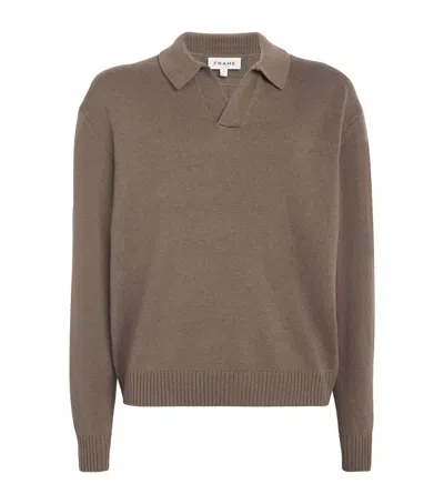 Frame Wool-silk Polo Sweater In Brown