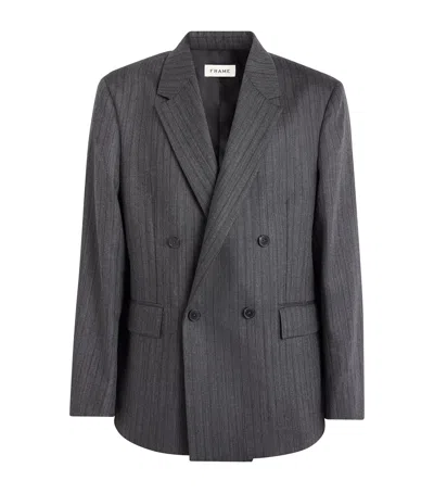 Frame Wool Twill Pinstripe Blazer In Grey