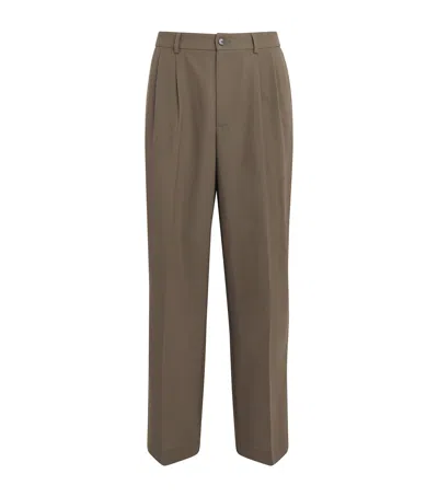 Frame Wool-blend Pleated Tailored Trousers In Brown