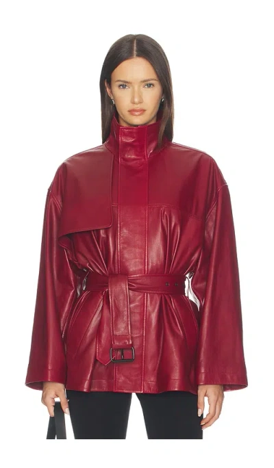 Frame X Alexandra Leclerc The Alexandra Leather Trench In Burgundy