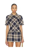 Frame X Amelia Gray The Checkmate Top In Blue