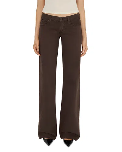 Frame X Amelia Gray Petite The Pixie Gray Low Rise Wide Flare Leg Jeans In Espresso In Brown