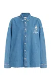 Frame X Ritz Embroidered Denim Shirt In Blue