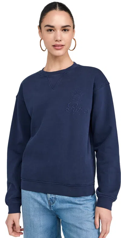 Frame X Ritz Late Check Out Crew Neck Sweatshirt Dark Navy In Blue