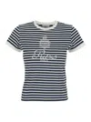 Frame X Ritz Paris Blue Crewneck T-shirt With Logo Print On The Front And All-over Striped Motif In Cotton Woman
