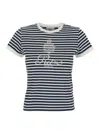 Frame X Ritz Paris Blue Crewneck T-shirt With Logo Print On The Front And All-over Striped Motif In Cotton Woman In Blue