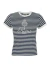 Frame X Ritz Paris Blue Crewneck T-shirt With Logo Print On The Front And All-over Striped Motif In Cotton Woman In Blue