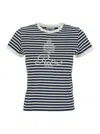 Frame X Ritz Paris Blue Crewneck T-shirt With Logo Print On The Front And All-over Striped Motif In Cotton Woman In Blue