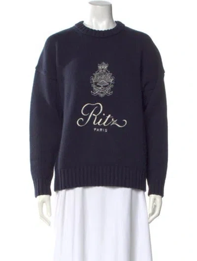 Pre-owned Frame X Ritz Paris Cashmere Graphic Print Sweater In Blue